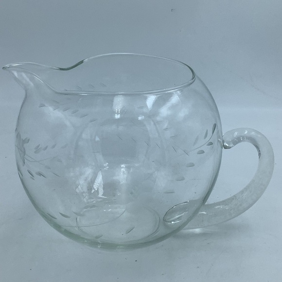 Etched Glass Ball Pitcher - Picture 1 of 7